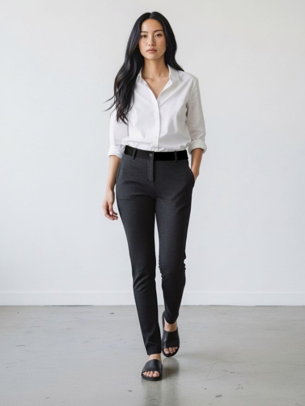 Eileen Fisher Grey & Black Ponte Skinny Pant Size 2
